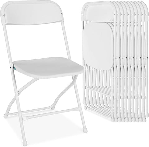 Best Choice Products Set of 10 Plastic Folding Chairs, Portable Stacking Indoor Outdoor Seating for Home, Yard, Garden, Parties, Events w/Non-Slip Feet, 350lb Weight Capacity - White