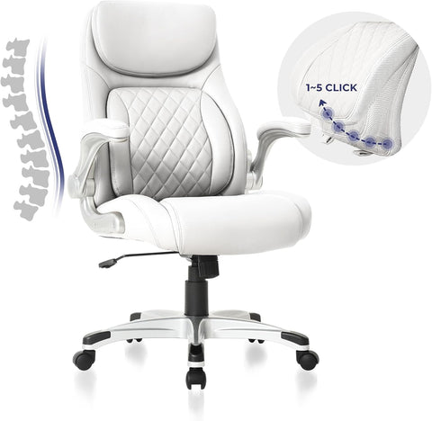 Nouhaus Ergonomic Office Chair Premium Microfiber Leather Adjustable Lumbar Support & Armrests, High Back Comfy Desk Gaming Chairs Executive Computer Swivel Chair Tilt Function(Posture,White)