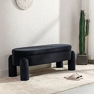 HEAH-YO Modern Storage Bench,44.75 Inches Upholstered Velvet Storage Ottoman Bench,Entryway Bench for Bedroom Living Room,Black