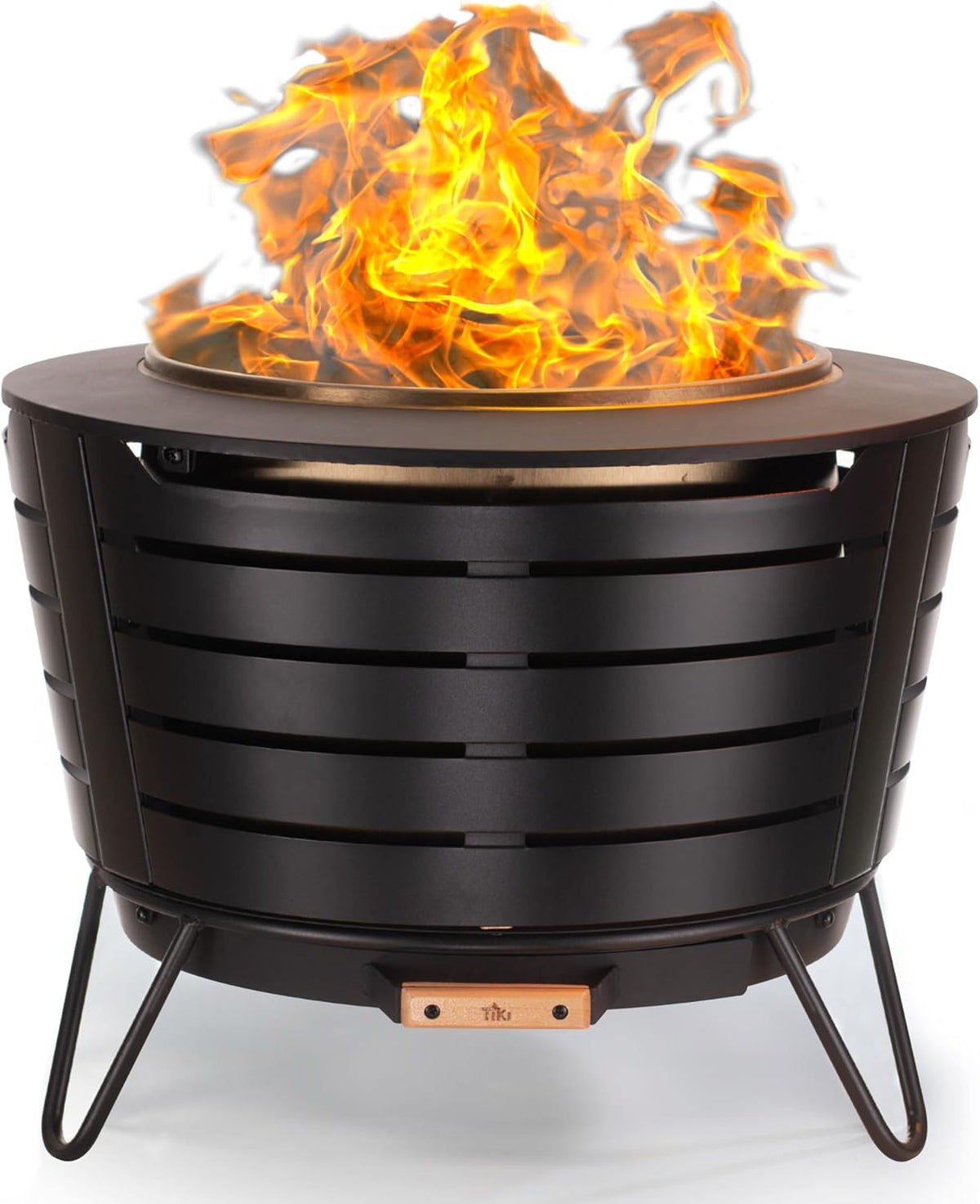 TIKI Brand Smokeless 25 in. Patio Fire Pit, Wood Burning Outdoor Fire Pit - Includes Wood Pack, Modern Design with Removable Ash Pan and Weather Resistant Cover, Black