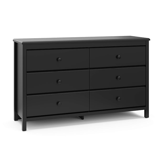 Storkcraft Alpine 6 Drawer Double Dresser (Black) – GREENGUARD Gold Certified, Dresser For Nursery, 6 Drawer Dresser, Kids Dresser, Nursery Dresser Drawer Organizer, Chest of Drawers