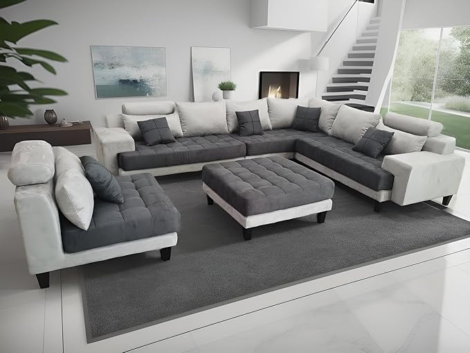 Stendmar L Shape U Shape Reversible Modern Microfiber Fabric Sectional Couch Sofa Set S150D