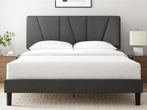 ZINUS Queen Maya Upholstered Bed Frame with Asymmetric Headboard, Durable Wooden Slats, Sturdy Framework, Noise Free Sleep, No Box Spring Needed, Easy Assembly, Eco Friendly Packaging, Dark Grey