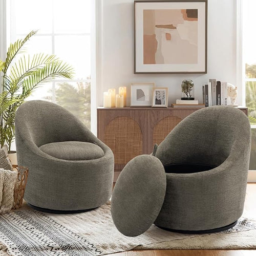 Swivel Accent Chair Set of 2, 360° Swivel Barrel Chair with Hidden Storage, Modern Small Round Swivel Chair Accent Chair for Living Room/Bedroom-Green