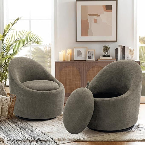 Swivel Accent Chair Set of 2, 360° Swivel Barrel Chair with Hidden Storage, Modern Small Round Swivel Chair Accent Chair for Living Room/Bedroom-Green