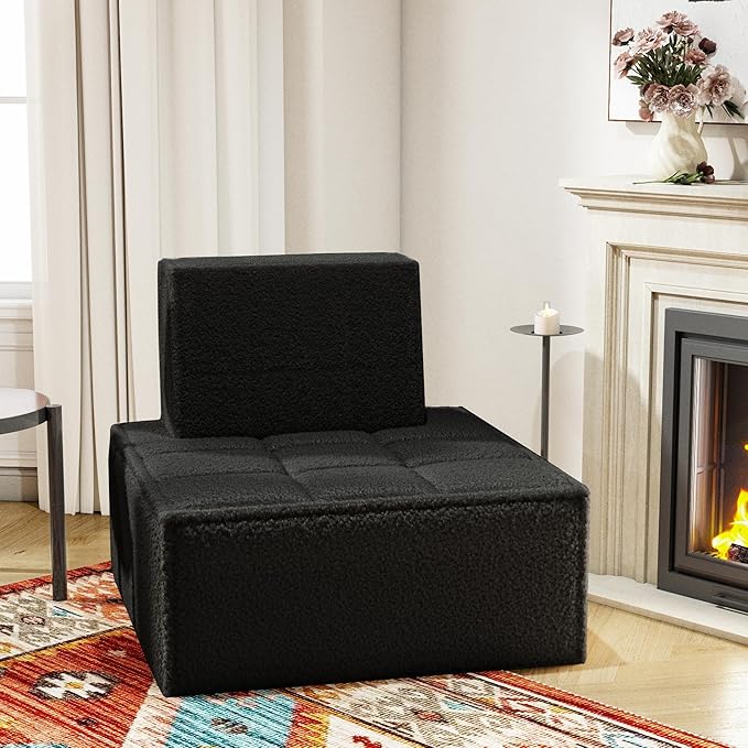 Bean Bag Chair,Accent Chair,Modular Sherpa Sofa Chair,Floor Sofa for Adults,Fireside Chair,Reading Chair for Living Room,Bedroom,Office,Black