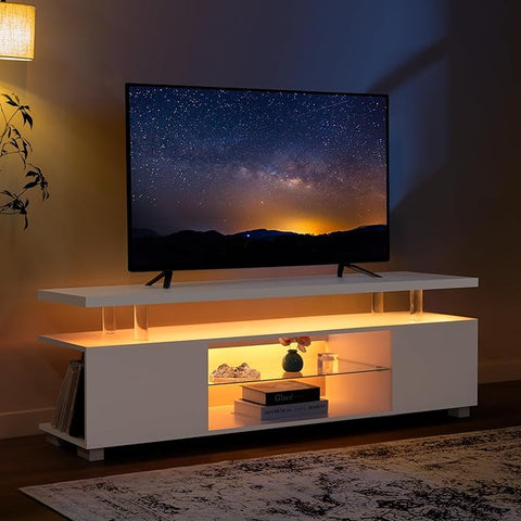 LED TV Stand White TV Stands for Living Room Modern TV Stand with Storage for 65/70/75 inche TVs Entertainment Center for Living Room