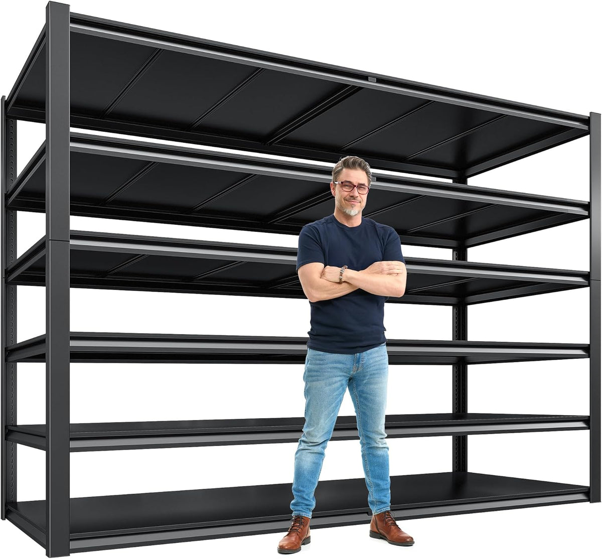 REIBII 55.1" W Storage Shelves，Garage Shelving Heavy Duty Shelving Unit Load 3500LBS, Adjustable 6-Tier Metal Shelves for Commercial Pantry Warehouse Basement 55.1" W x 25.8" D x 84.1" H