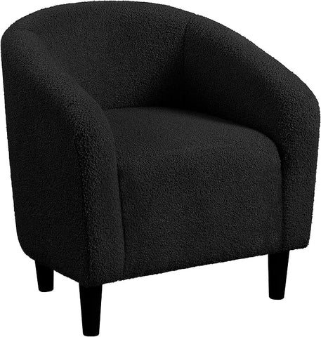 Yaheetech Accent Barrel Chair, Boucle Fabric Club Chair, Furry Sherpa Elegant Armchair with Cozy Soft Padded, Suitable for Living Room Bedroom Reception Room Office, Black