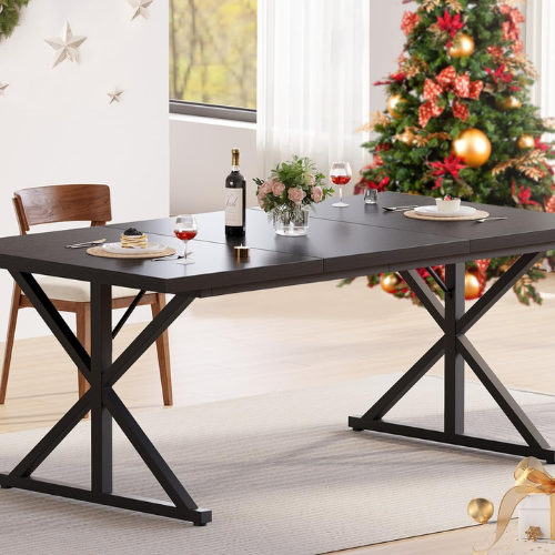 IBF Black Dining Table for 4 to 6 People, Modern Wood Metal Kitchen Table Only, Industrial Dinner Table for Kitchen Living Room, Farmhouse Rectangle Long Dining Room Table in Home, Black Oak, 60 Inch