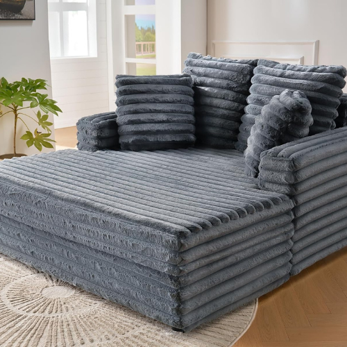 VanAcc 53 Inch Upholstered Chaise Lounge, Plush Sleeper Chair with Throw Pillows and Armrests, Sofa Bed Indoor for Living Room, Grey